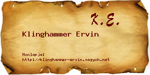 Klinghammer Ervin névjegykártya